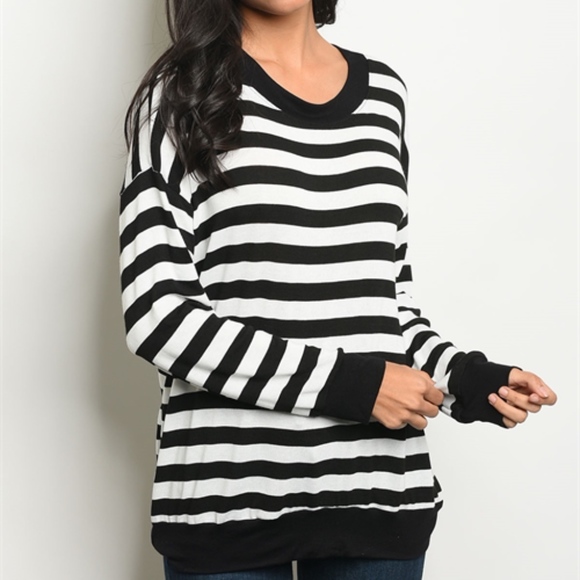 Last 1! Black & white striped knit top. - Picture 2 of 3